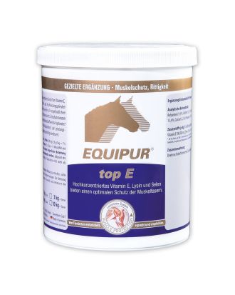 EQUIPUR - top E deckt den erhöhten Bedarf an Vitamin E, Selen und Lysin bei Sport- und Hochleistungspferden ausreichend ab.